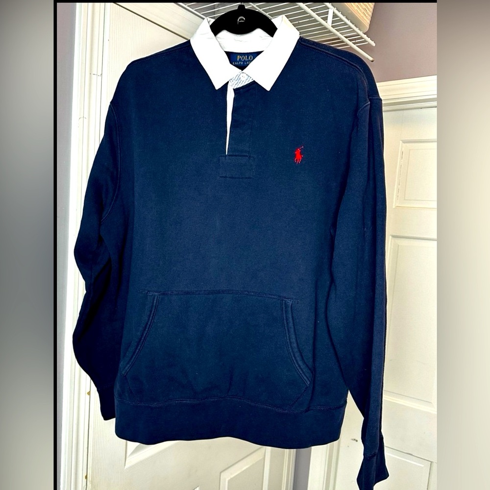 Polo Ralph Lauren Men's Navy Solid Classic Fit Fleece Lined Rugby Polo Shirt